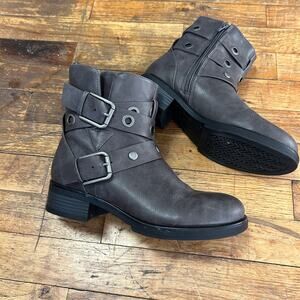Grey Buckle Moto Boots